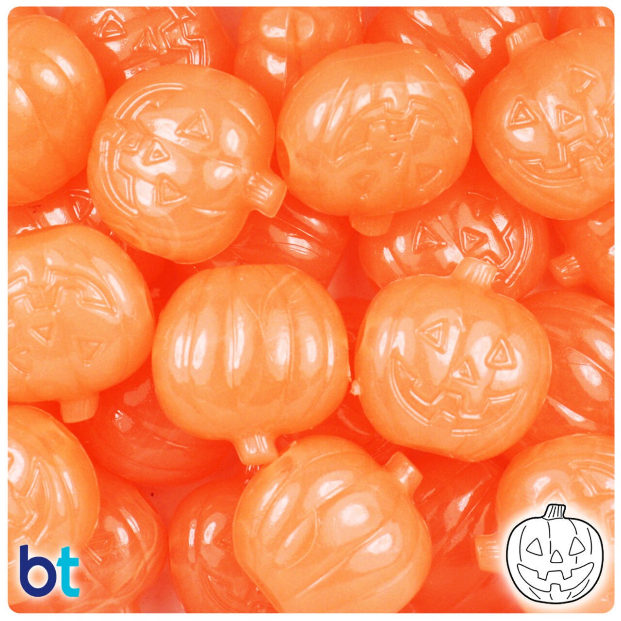 BeadTin Orange Glow 20mm Jack O Lantern Plastic Pony Beads (24pcs)